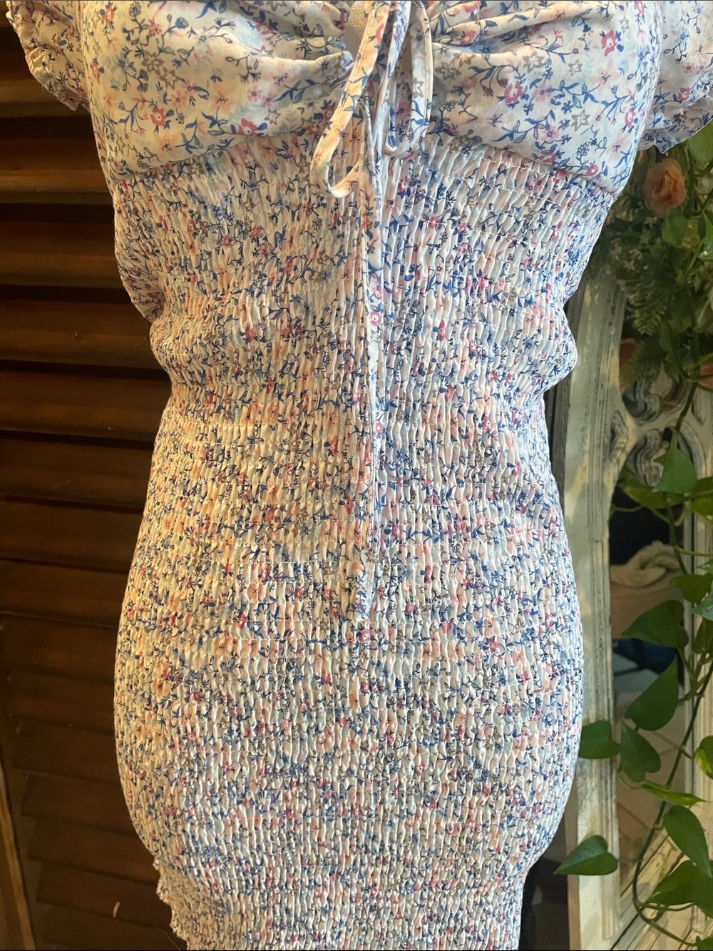 Altar’d State Smocked Floral Mini Dress in Light Blue Small - Picture 3 of 8